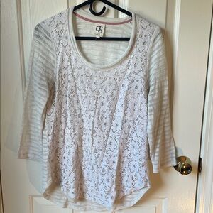 Women's Lace Front Scoop Neck Tunic Top — White